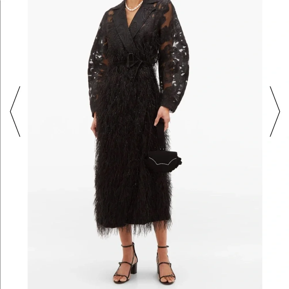 GANNI Feathered-Skirt Brocade-Organza CoatDress - Picture 4 of 9